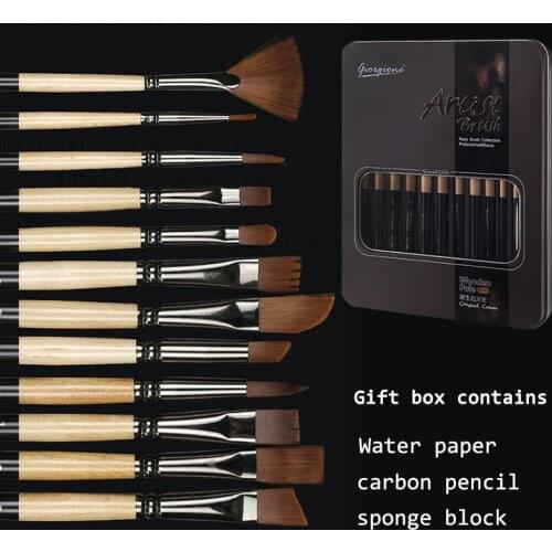 12Pcs Types Many Types Nylon Hair Painting Brush Iron Box Artist Paint Brushes for Watercolor Oil Acrylic Gouache Art Supplies