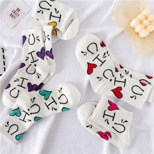 Summer Love Heart Tube Socks Children Trend Wild Cotton College Style Plain Letters Small Love Socks Couple Cute Socks
