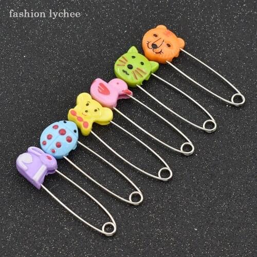Fashion lychee 6pcs Cartoon Animals Head Tiger Car Rabbit Brooch Pins Plastic Clips Lovely Fashion Gift For Children