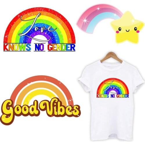 DIY Cartoon Rainbow Heat Transfer Sticker For Vogue Girl Clothing Patch 1 Piece. T26