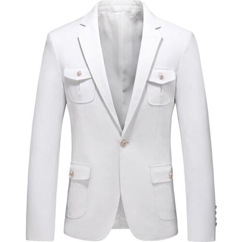2 Piece safari suits men 2010 Vintage Casual Business Stage Show mens suits Pocket White slim fit blazers pants plus size