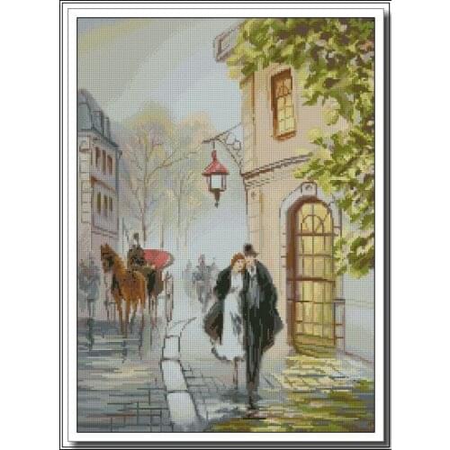 Couple Street lovers Sewing Kit Top Quality Embroidery Needlework 14CT Unprinted Art Cross Stitch Kits DIY Handmade Home Decor