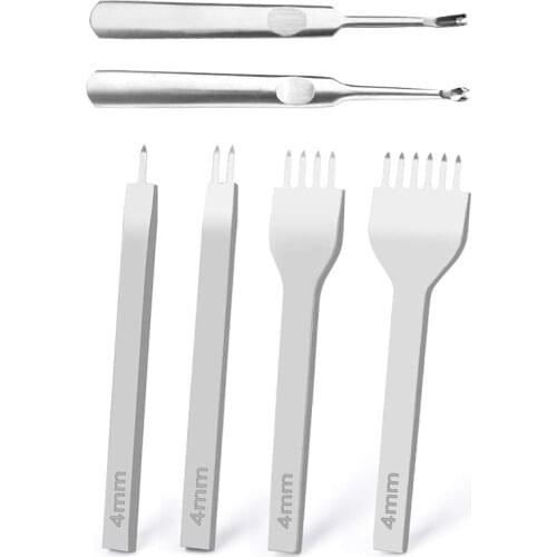 Leather Hole Punches 1+2+4+6 Prong DIY Diamond Lacing Stitching Chisel Set U/V Shaped Groover Leather Edge Beveler Skiving Tools