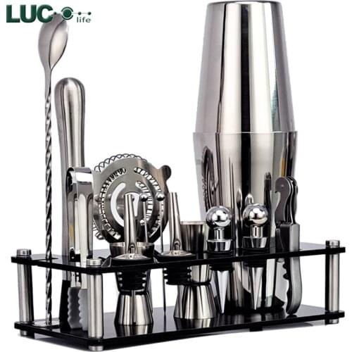 17 Pcs/set Stainless Steel Cocktail Shaker Mixer Drink Bartender Browser Kit Bars Set Tools With Wine Rack Stand