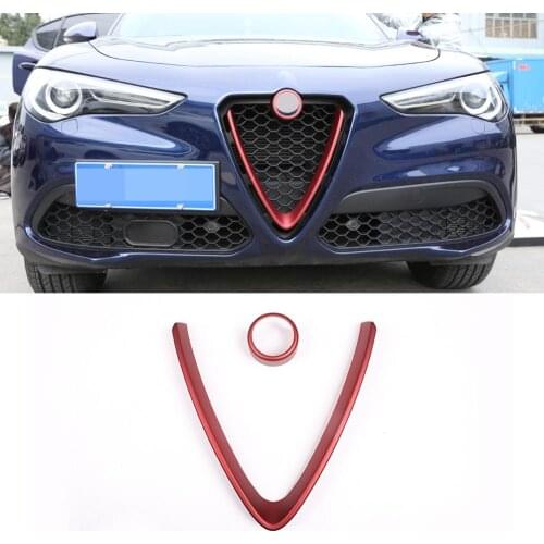 2pcs Matte Red Style ABS Plastic Stickers Front Grill Decoration Frame Trim for Alfa Romeo Stelvio 2017-2019 Car Accessories