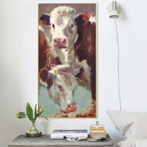 Wall Paintings Posters and Prints Wall Art Canvas Painting Abstract Cows Grazing Pictures for Living Room Cuadros Decor No Frame