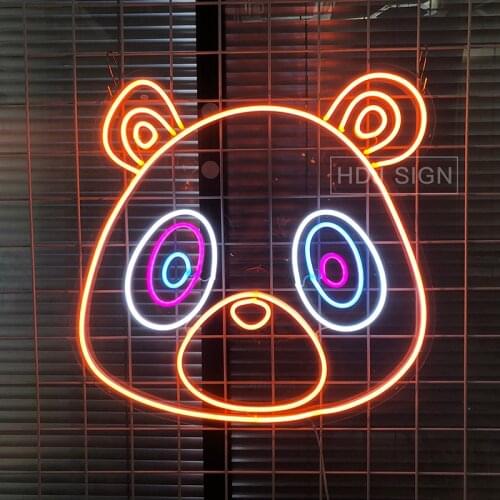 Kanye West Custom Bear Neon Sign Personality Logo Cartoon Pattern Led Wall Decor For Bar Graduation Birthday Party Neon Light
