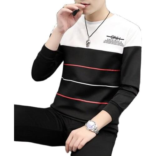 2020 recomendado nuevo listado moda ocio versión coreana hombre enrejado auto-cultivo cuello redondo manga larga sudadera el