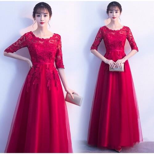 Autumn Formal A-line Half Hollow Out Sleeve Lace Floral Ankle-length Belt Slim Was Thin Black White Black Party Dresses 9366