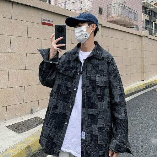 Autumn Plaid Shirt Mens Fashion Retro Casual Shirt Men Streetwear Korean Loose Long-sleeved Shirts Mens Large Size M-5XL