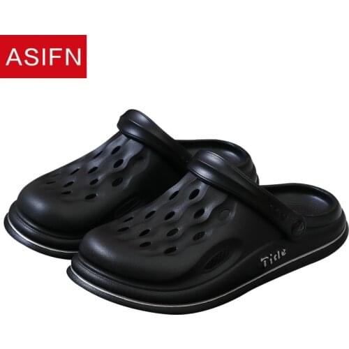 ASIFN Crocks Beach Sandals Mens Slippers Summer Hole Shoes Couple Oudoor Hollow Buckle Male Ladies Beach Flat Slides Flip Flops