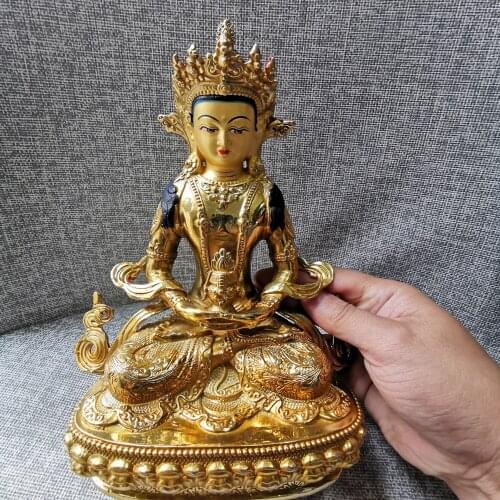 Special Offer # Buddhism Aisa Tibet HOME family gilded copper Amitayus Buddha GUAN YIN Buddha statue safe health good luck