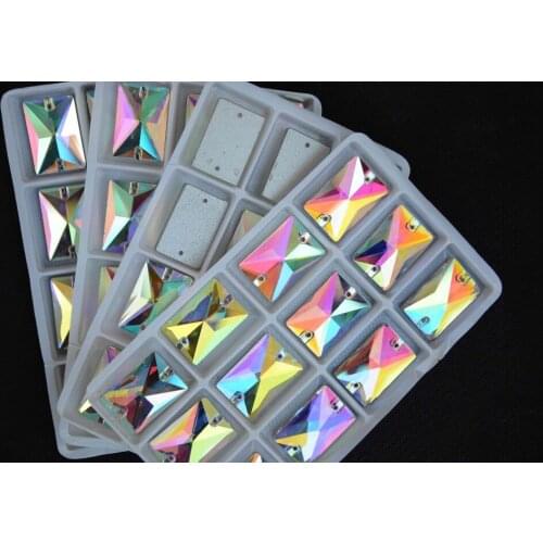 Glass Crystal Rectangle Shape Sew On Stone Crystal Clear AB 2 holes 8*10mm,10*14mm,13*18mm,18*25mm Octagon Sewing jewelry Beads