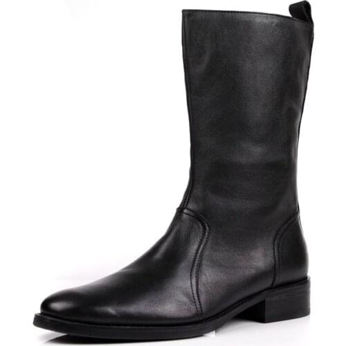 Comfortable zipper knee high black winter boots mens casual boots genuine leather boots mens motorcycle boots