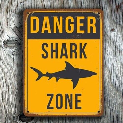 Danger Shark Zone Vintage Metal Tin Sign Man Cave for Men Women,Wall Decor for Bars,wc,Restaurants,cafes Pubs,12x8 Inch