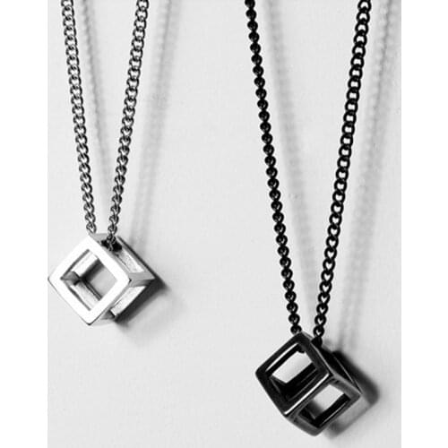 Vnox Retro Hollow Cube Pendant for Men Stainless Steel Square Vintage Necklace Punk Geometric Collier 24" Chain