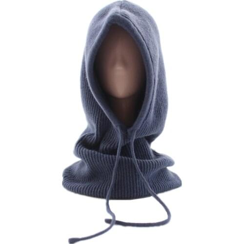 Unisex Knitted Cotton Hooded Neck Collar Cap Head Drawstring Thicken Beanie Men&women Hoodie Hat Adjustable Elastic Hat