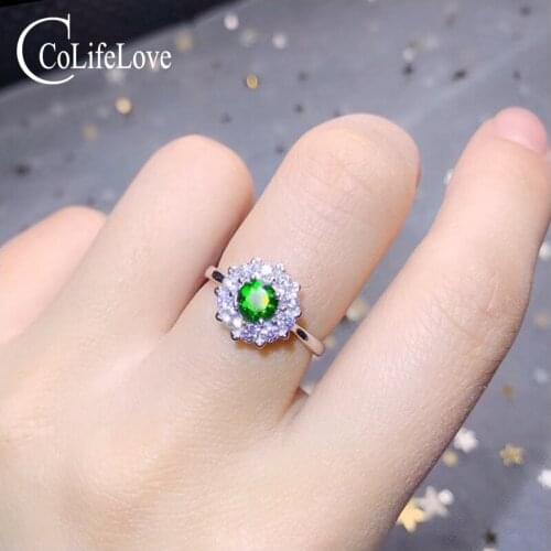 CoLife Jewelry Natural Chrome Diopside Ring for Engagement 5mm Round Diopside Silver Ring 925 Silver Diopside Jewelry