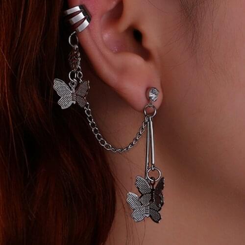 New Butterfly Fairy Exaggeration 2021 Tassel Elegant Cool Unique Ear Bone Clip Earrings For Women Jewelry Gifts