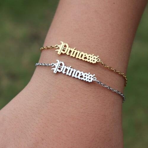 Gothic Jewelry Letter Princess Bracelets For Women Pulseiras Masculina Stainless Steel Chain Bracelet Gold Silver Color