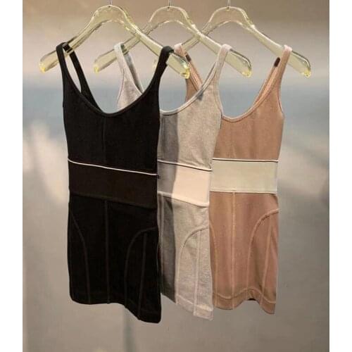 Womens summer stitching dress high waist suspenders Slim sexy American luxury brand with letters casual tank dress women