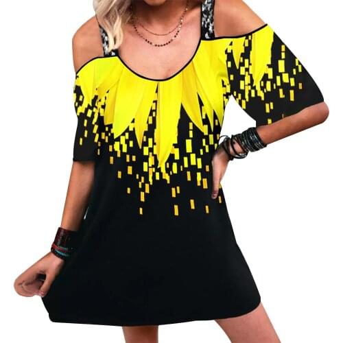 Plus Size Sexy Cold Shoulder Women Dress Speghetti Strap Floral Printed Casual Sundress Speghetti Strap O Neck Loose Dress