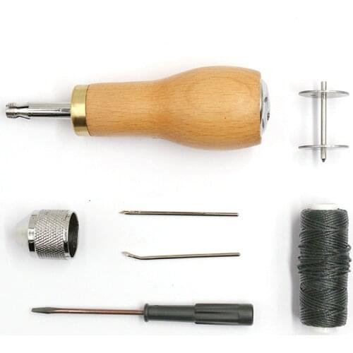 1x Copper Handle Sewing Awl Needle Tool Kit Stiching Speedy Stitcher for Leather Sail & Canvas