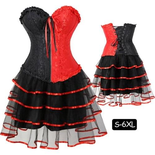 4 Layers Of Lace Tutu-Skirt Waist Training Zipper Bustier Corset Dress Plus Szie Corsets Women Showgirl Costume Tutu Skirts