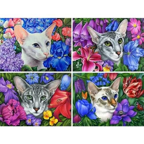 5D DIY Diamond Painting Kits Cat Round With AB Drill Handmade Gift Embroidery Animal Diamond Mosaic Flower Wall Art Decoration