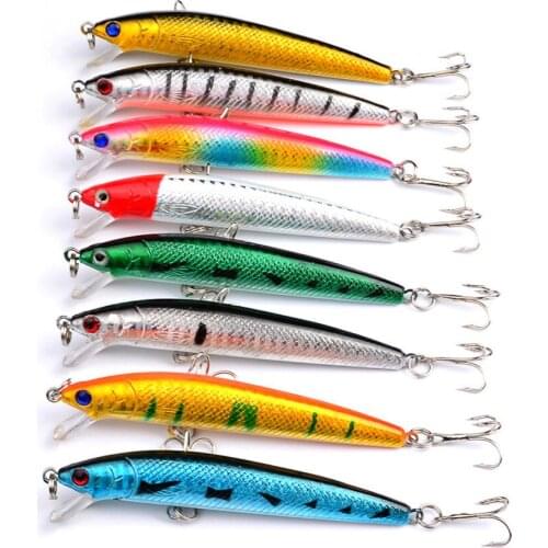 8PCS Sea Fishing Minnow Frashwater Fish Bass lure hook baits 9.5cm/8.5g