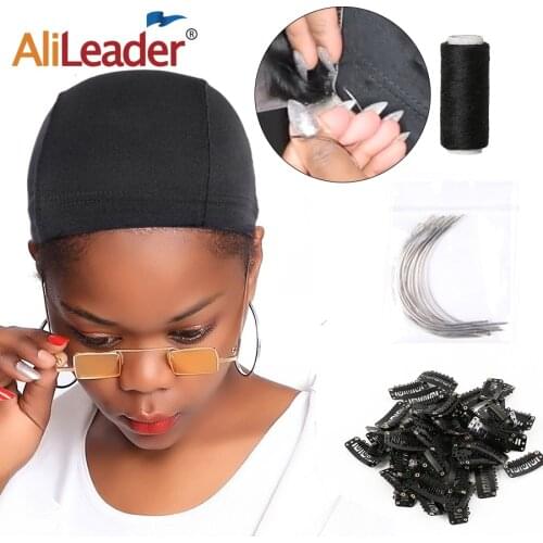 Alileader Cheap Dome Cap Sewing Thread C-Style Needles BB Clip Professional DIY Wig Tools Black Dome For Wig Making