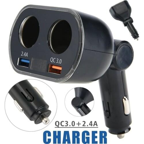 2.4A Car Cigarette Lighter Multi-Functional Design Dual USB Charger Power Adapter Built-In 10A Socket Fuse Protection Circuit