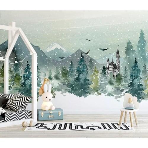 Bacal Custom large-scale 3D wallpaper mural hand-painted castle forest animal childrens room background 3d papel de pared huda