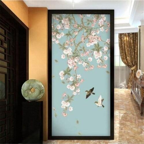 Beibehang Custom wallpaper 3d mural begonia flower hand-painted pen and flower new Chinese porch mural TV background wall paper