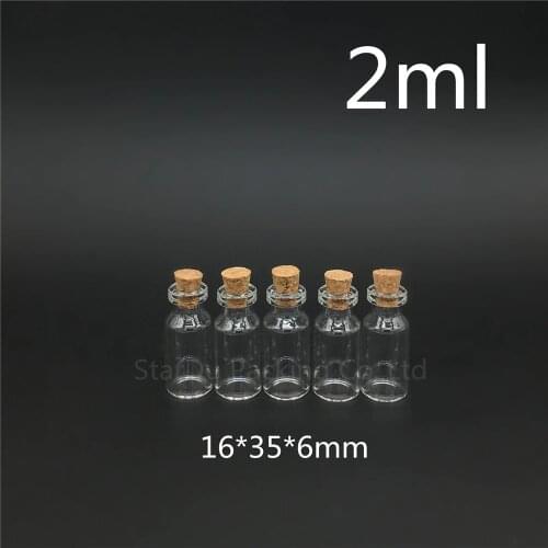 Free shipping mini glass bottle with cork 2ml, glass vial, flint glass bottle 2cc, small Glass vials, Wishing Bottle wholesale