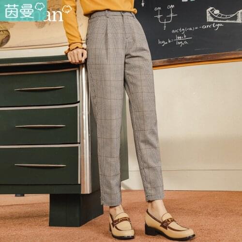 INMAN Autumn Winter Suit Pants Retro Plaid Slimming Straight Skinny Harem Pants