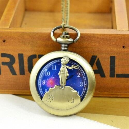 Little Prince Childrens Pocket Watches Bronze Skeleton Quartz Pocket & Fob Watch for Kids Lovely Christmas/New Year Gift Clock