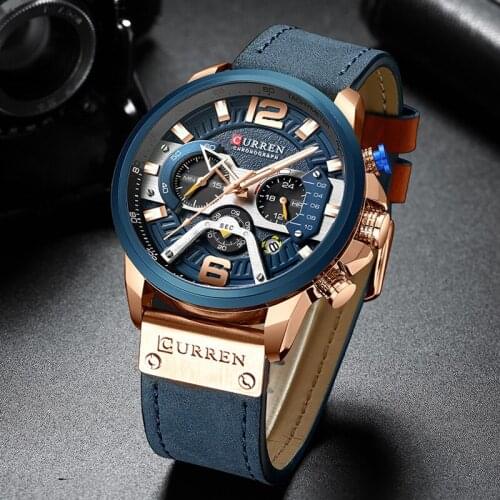 CURREN Top Brand Luxury Watches for Men Casual Fashion Sport Military Leather Wrist Watch Men Watch Chronograph Relojes Hombre