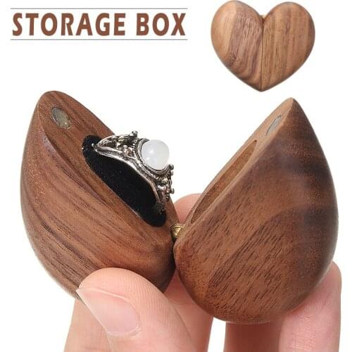 Heart Walnut Wood Ring Box Heart Shape Creative Storage Case Trays Proposal Engagement Wedding Jewelry Wooden Cases Gifts