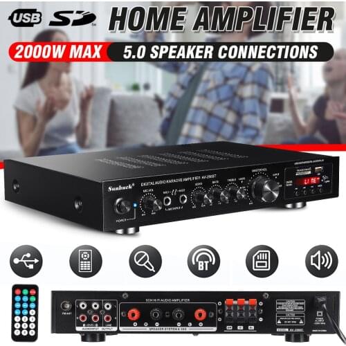 SUNBUCK 2000W Bluetooth Digital Amplifier Stereo LED USB AV Power Surround High Resolution Amplificador Audio Player Subwoofer