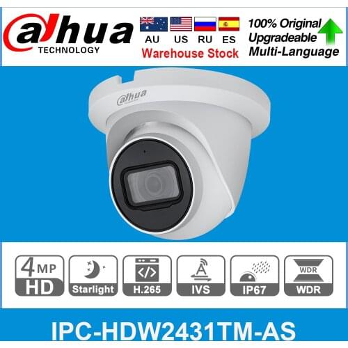 Dahua Original IPC-HDW2431TM-AS 4MP HD POE Built in MiC SD Card Slot H.265 IP67 30M IR Starlight IVS Upgradeable Dome IP Camera