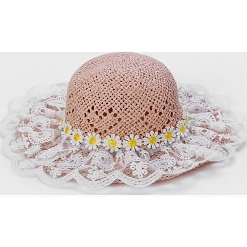 Childrens Lace Straw Hat Bag Solid Color Little Daisy Summer Outdoor Fashion Princess 2-8Y Kids Sunhat Handbag Girls Beach Caps