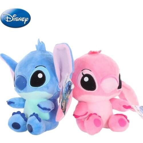 Disney Lilo & Stitch 20cm Pink Blue Couple Kawaii Cartoon Plush Toys Anime Stuffed Keychain Pendant Dolls Girl Kid Birthday Gift