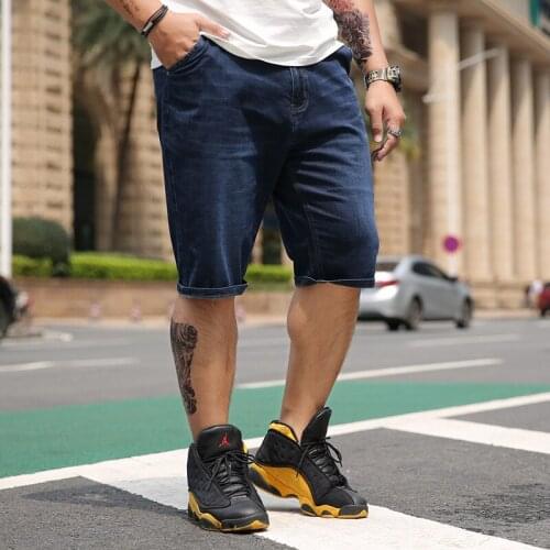 Extra XL Plus Size Denim Shorts Mens Loose Pants High Waist Straight Stretch Capri Pants Printed Jeans Men Jeans