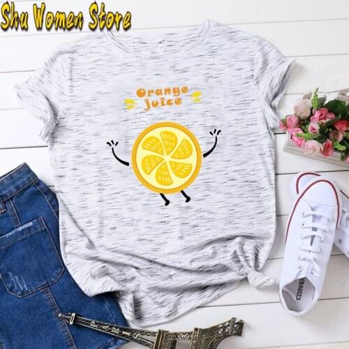 Tee Tops Female 2021 Orange juice Funny T Shirts for Women Glass of Orange Juice and Orange 90s Womens T-shirt Summer