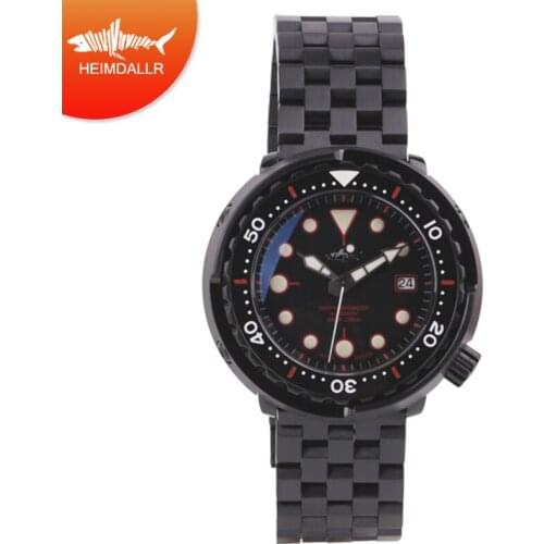 HEIMDALLR 200m Mens Automatic Watch Sapphire Mechanical Watches Black Dial Luminous Black PVD Coated Case NH35A Diver Watch