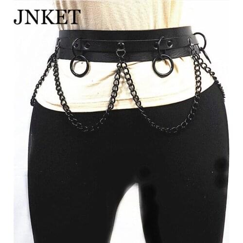 JNKET New Women Punk Waist Belt Metal Ring Chain Waistband For Men Hip-Hop Rock Belt Adjustable Buckle Decorative Belt