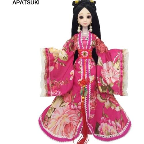 Red Rose Ancient Beauty Costume Clothes For Barbie Dolls Dress Outfits Toys for Children 1:6 Doll Clothes for COSPLAY Kids Gift