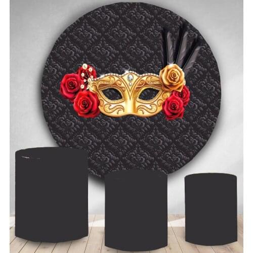 Round Panel circle background women Masquerade themed birthday party decor damask red rose candy dessert table banner vinyl