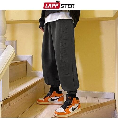 LAPPSTER Men Harajuku Winter Joggers 2020 Mens Black Japanese Streetwear Hip Hop Sweatpants Male Harajuku Cotton Track Pants
